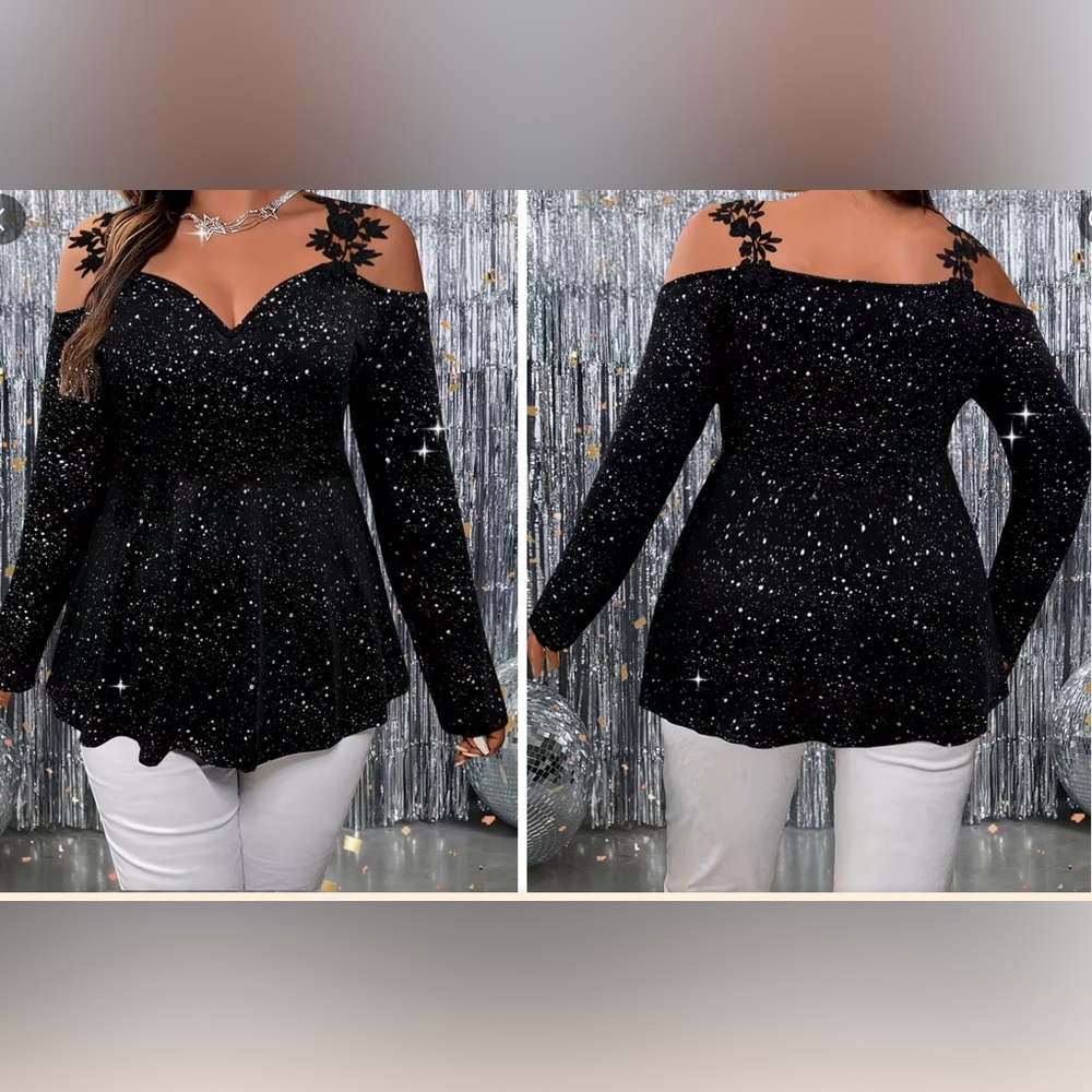 Sparkling Black Cold Shoulder Top